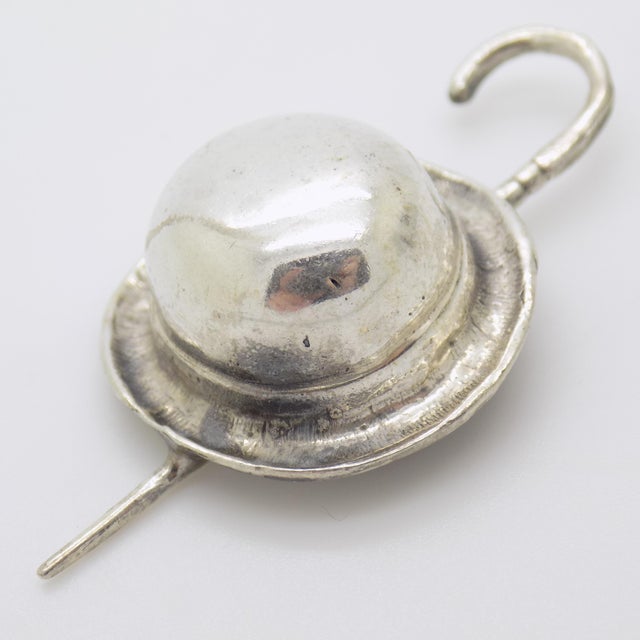 1980s Vintage Italian Handmade Genuine Silver Hat & Stick Dollhouse Miniature Solid Figurine For Sale - Image 5 of 10