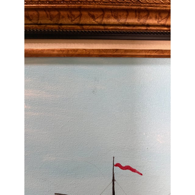 2018 Signed "Brennan" Folk Art Maritime Sailing Ship Painting in Ornate Frame For Sale - Image 17 of 17