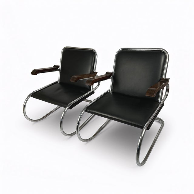 Bauhaus Vintage Bauhaus Cantilever Armchairs in Tubular Steel, 1930s, Set of 2 For Sale - Image 3 of 14