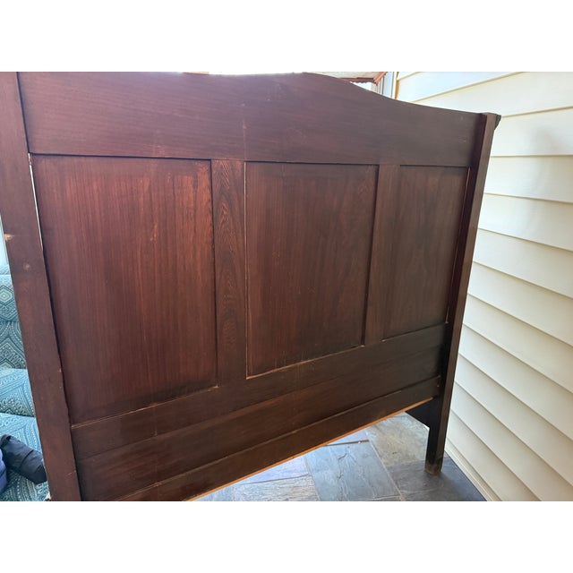 Early 20th Century Antique Arts & Crafts Oak Hall Settle Bench With Carved Crest and Upholstered Seat, Circa 1910 For Sale - Image 5 of 5