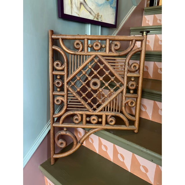 Antique 1800s Victorian Stick and Ball Architectural Fretwork Corner Corner Brackets With Brass Hardware For Sale - Image 10 of 11