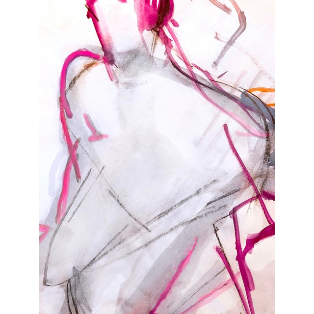 Contemporary Gesture Pose of Young Lovely Nude Woman Painting / Magenta For Sale - Image 3 of 3