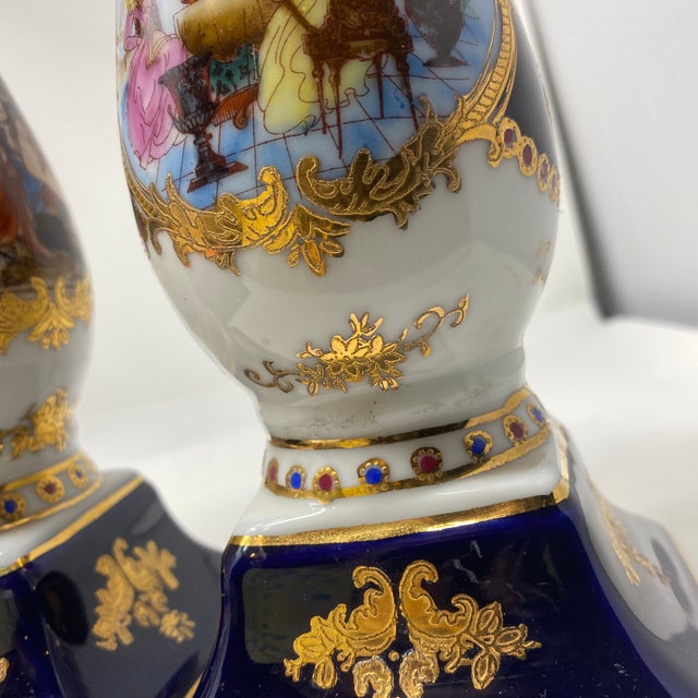 Vintage Cobalt 24k L.F. Fine Porcelain Limoges P.R.C. Candle Holders