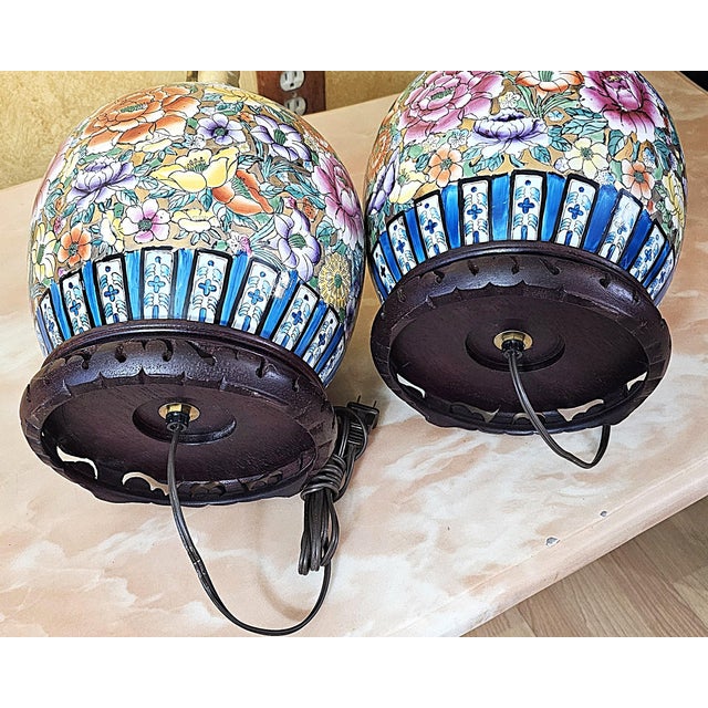 Vintage Hand-Painted Floral Porcelain Table Lamps – a Pair For Sale In Washington DC - Image 6 of 18