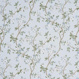 SAMPLE - Schumacher Cherry Blossom Fabric In Sky For Sale