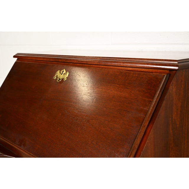 Chippendale Solid Mahogany Drop Front Secretary Desk by Jasper Cabinet Co. For Sale - Image 13 of 18