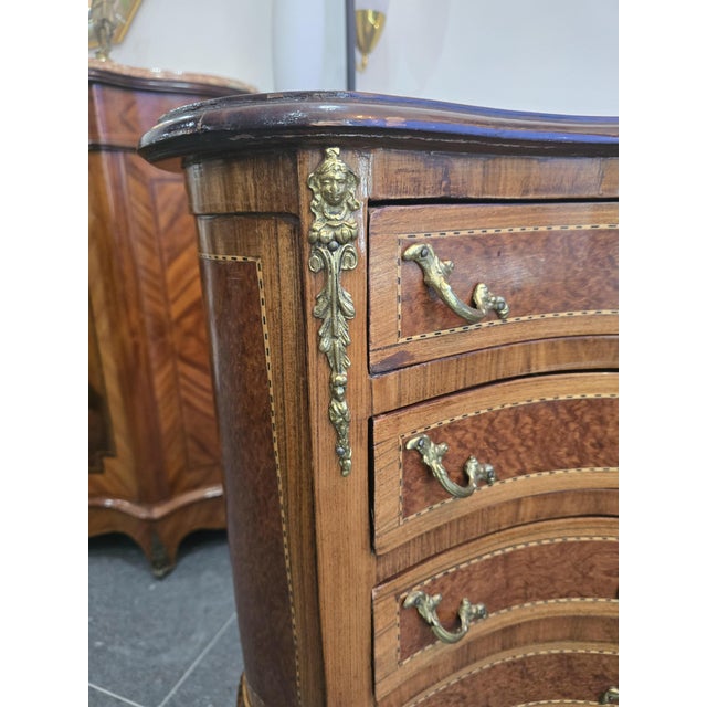1960s Louis XV Style Bombé Commode with Half-Moon Marquetry Top, 1960s For Sale - Image 5 of 11