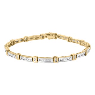 14K Yellow Gold 1.00 Cttw Baguette Diamond Channel Link Bracelet For Sale