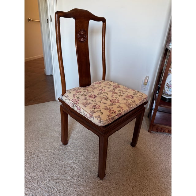Wood 1950s Chinese Ming Style Rosewood Hand-Carved Dining Table With 6 Chairs - Set of 7 For Sale - Image 7 of 10