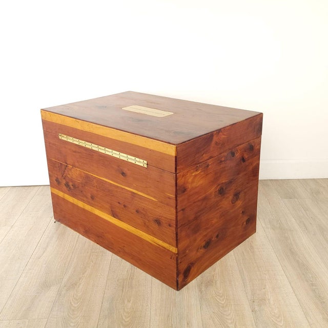 Wood Brass Mounted Camphor Campaign Trunk, Vintage For Sale - Image 7 of 9
