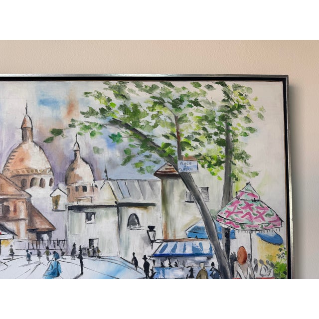 1980’s Beverly Parisian Cityscape Street Scene Oil on Canvas Painting, Wood Framed For Sale In Miami - Image 6 of 12