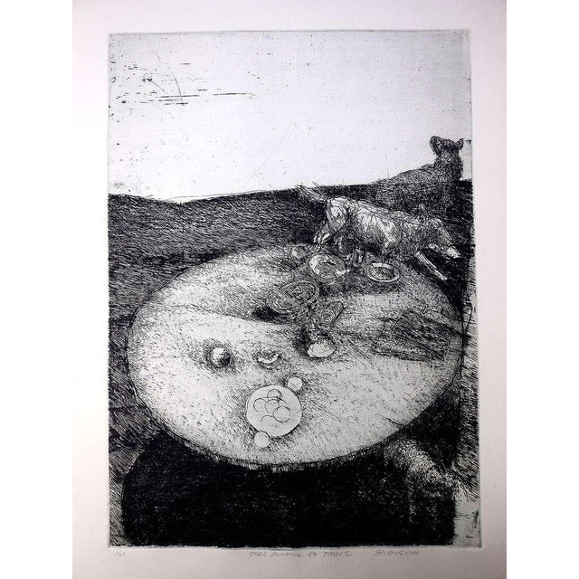 Mid 20th Century Robert A. Birmelin, Interior View Dogs Running By Table Abstract Modernist Etching, Robert Birmelin For Sale - Image 5 of 5