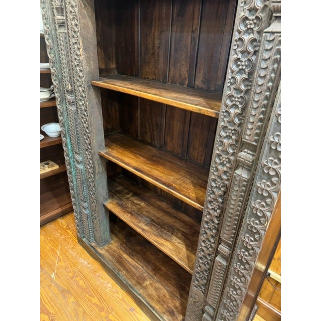 Indian Mid 19th Century XL Indian Carved Wood Bookcase For Sale - Image 3 of 13