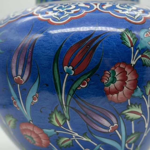 Handmade Ceramic Large Iznik Vase (Monumental Size) Cobalt Blue Background Floral For Sale - Image 4 of 8