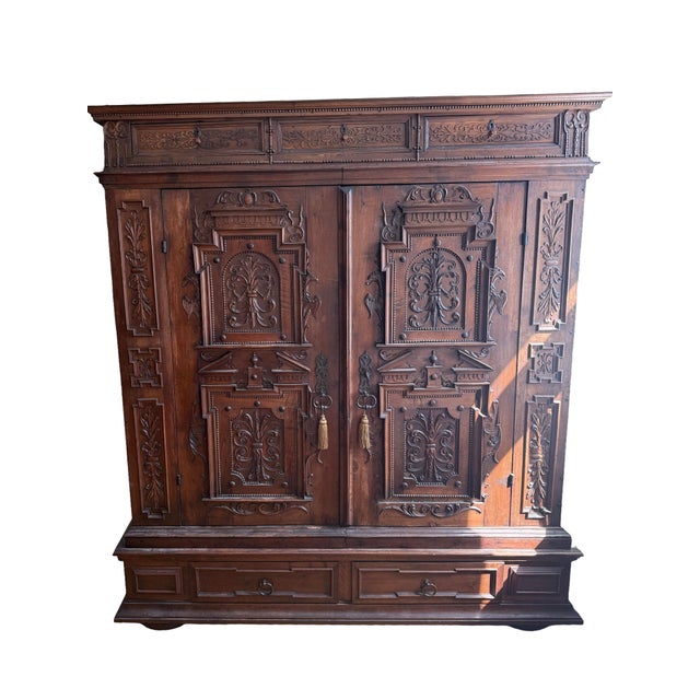 17th Century Baroque Carved Oak Cabinet with Foliate Relief & Wrought Iron For Sale - Image 16 of 16