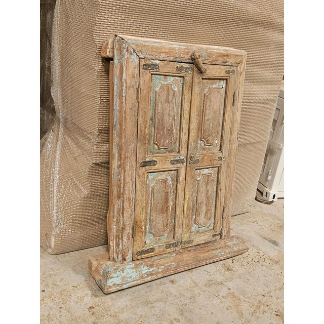Art Deco Antique Indian Reclaimed Wood Wall Cabinet / Window Frame For Sale - Image 3 of 5