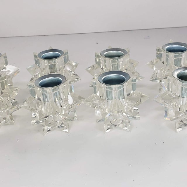 Vintage Italy Candle Holder Set Clear Lucite Multifaceted Atomic Starburst - Set of 10 For Sale - Image 10 of 13