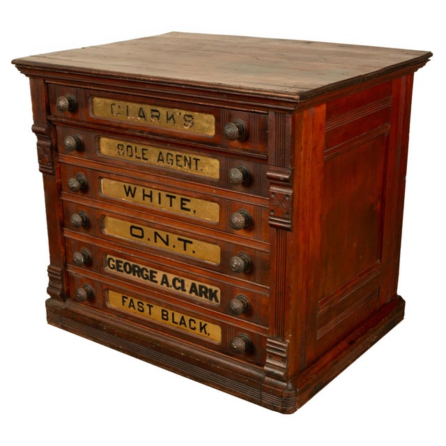Antique Eastlake Clark's Walnut Mercantile Store Advertising Thread Cabinet 1880 For Sale - Image 11 of 18