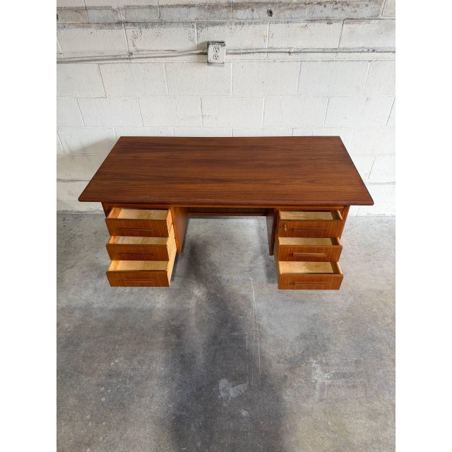 Wood Teak Writing Table Home Office Storage Desk Denmark Mid-Century Modern 1960s For Sale - Image 7 of 10