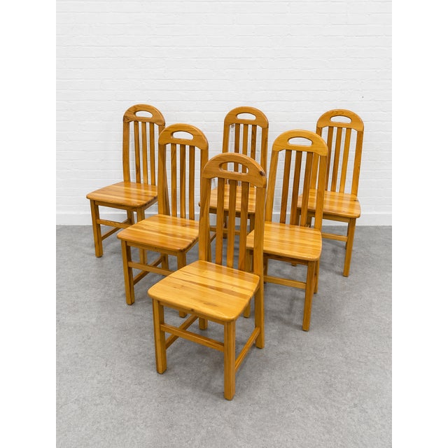 Mid-Century Modern Vintage Solid Wood Slat Back Dining Chairs, Set of 6 – Scandinavian Minimalist Chairs, Light Oak Wood, Modern Farmhouse Seating For Sale - Image 3 of 12