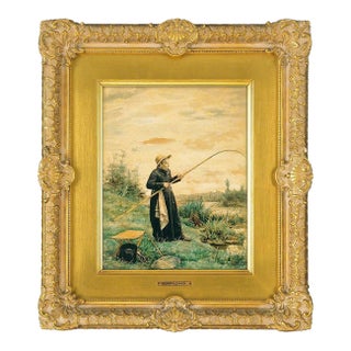 19th Century Fishing the Stream, Vincent Jean Baptiste Chevilliard For Sale