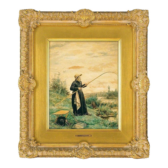 19th Century Fishing the Stream, Vincent Jean Baptiste Chevilliard For Sale