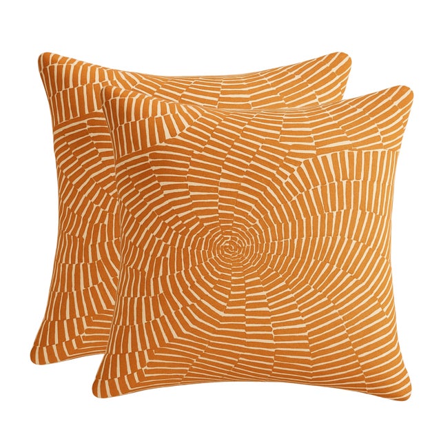 Sonriza Pillow Cover in Orange ⭐️ Ships Within 2 Days On the Front: Sonriza Printed Fabric On the Back: Ivory Performance...