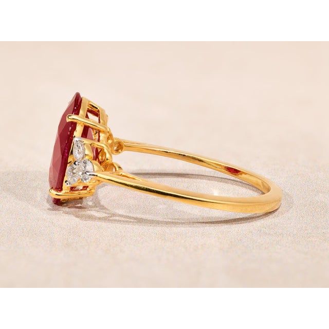 The Allyns Alley: Ladies 18K Yellow Gold Ring set with 3.44 CT Oval Ruby and Diamonds For Sale - Image 4 of 13