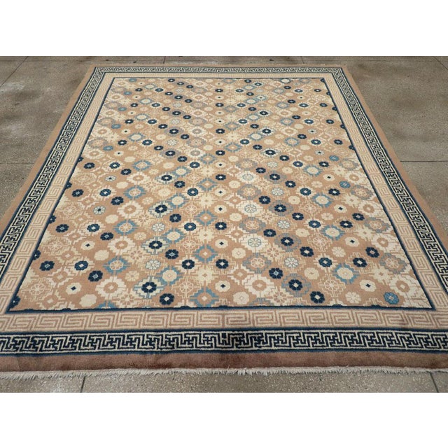 This refined Mid-20th century Chinese Peking Art Deco rug, features a harmonious allover lattice design composed of...
