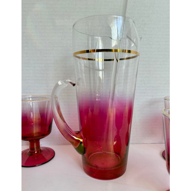 Mid-Century Raspberry Ombre Glass Barware Set, Attributed to Blendo For Sale In Los Angeles - Image 6 of 12
