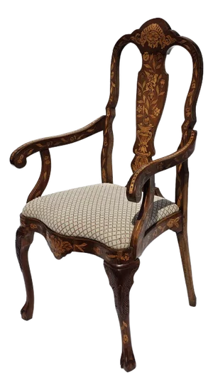 Late 18th Century Dutch Marquetry Mahogany and Upholstered Armchair Desk Chair