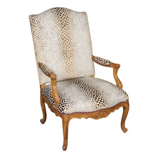 Louis XV Style Cheetah Print Upholstered Arm Chair For Sale