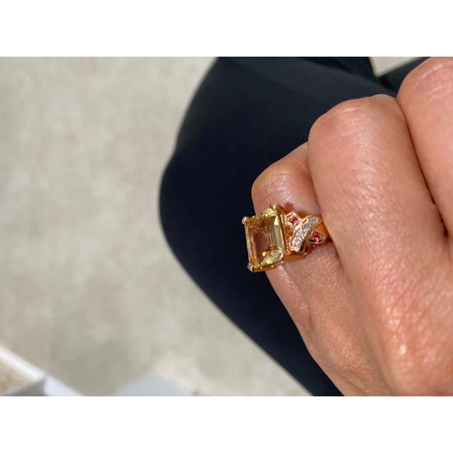 3.93 Carat Citrine Sapphire Diamond Rose Gold Bridal Ring For Sale In Los Angeles - Image 6 of 8