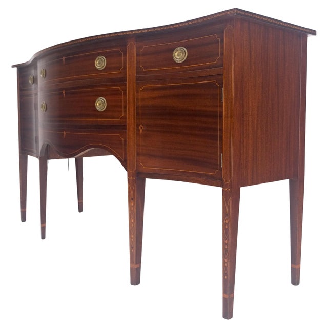 Auburn Serpentine Front Federal 6' Long Inlaid Mahogany Sideboard Credenza Console MINT For Sale - Image 8 of 13