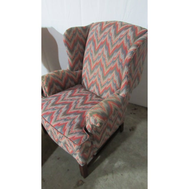 1980s 1980s Pair Key City Wingback Chairs Ottoman Designer For Sale - Image 5 of 7