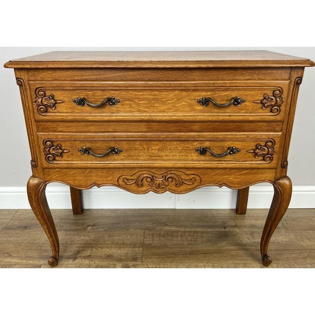 Vintage French Louis Style Oak Chest of 2 Drawers For Sale - Image 3 of 15