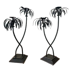 Mid-Century Wrought Iron Palm Trees Candle Holders - a Set