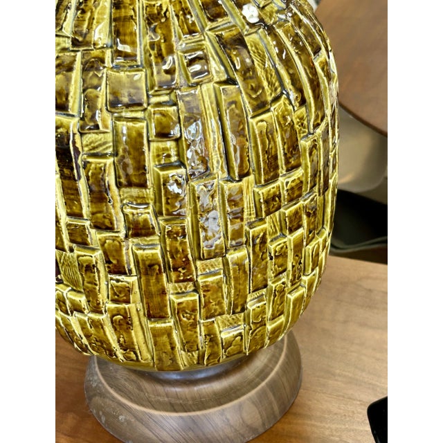 Mid-Century Modern Very Large Vintage Mid Century Modern Ceramic Brutalist Green Table Lamp For Sale - Image 3 of 10