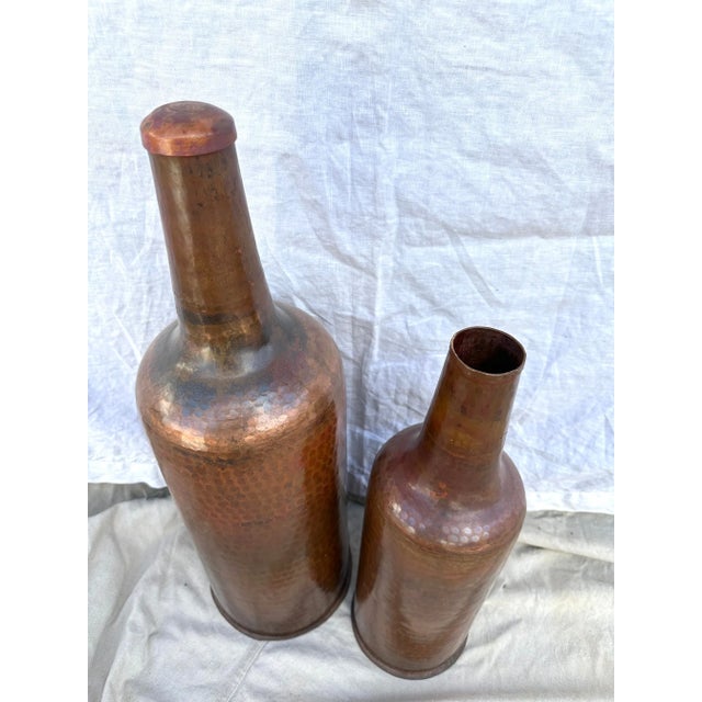 1980s Vintage Hammered Copper Decor Bottles-A Pair For Sale - Image 5 of 6