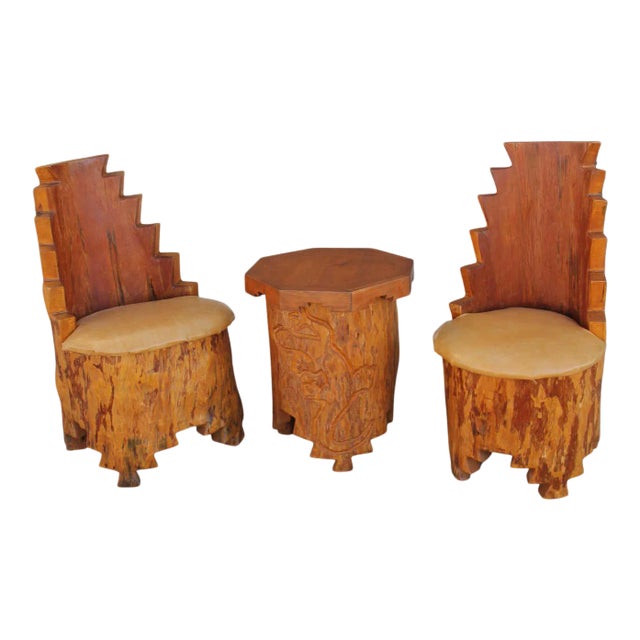 1960s Vintage Studio Adirondack Southwest Chairs and Table - 3 Pieces For Sale