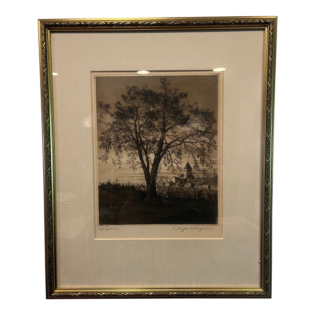 Vintage Etching Print "Egenberg" by Artist Christian Christensen For Sale