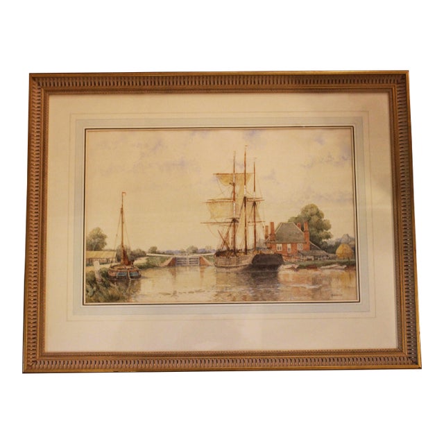 Late 19th Century "The Double Locks, Exeter Canal" Signed Watercolor by Frederick James Aldridge For Sale