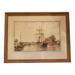 Late 19th Century "The Double Locks, Exeter Canal" Signed Watercolor by Frederick James Aldridge