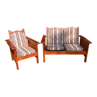 1980s Rhodesian Teak Loveseat & Chair Lounge or Patio Set W/ Hinged Adjustable Backs - Set of 2 For Sale
