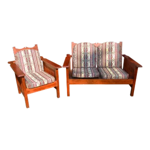 1980s Rhodesian Teak Loveseat & Chair Lounge or Patio Set W/ Hinged Adjustable Backs - Set of 2
