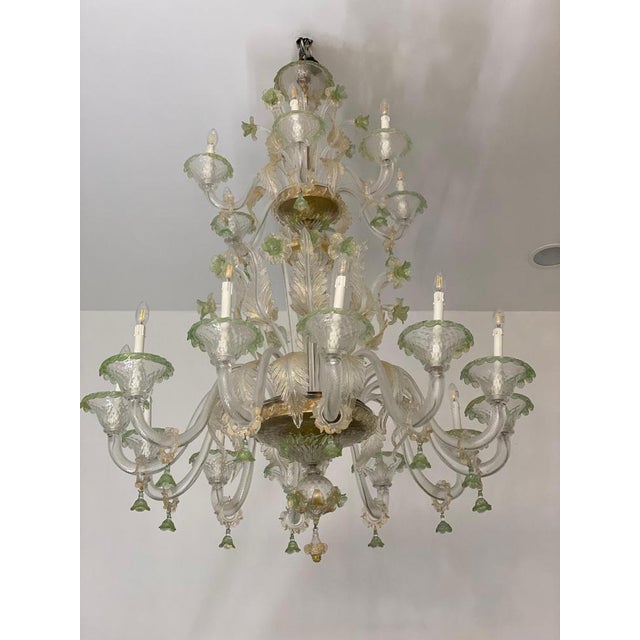 Green and Gold Murano Glass Chandelier, 1990s For Sale - Image 9 of 14