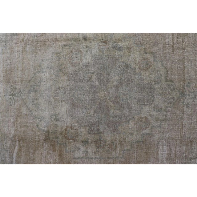Light Color Oushak Vintage Rug With Pastel Colors in Tan, Green, Butter Yellow and Taupe For Sale - Image 9 of 13