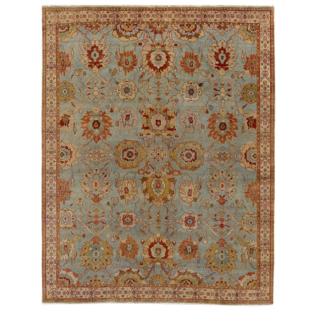 Exquisite Rugs Serapi Hand knotted Wool Light Blue/Ivory Rug-9'x12' For Sale In Los Angeles - Image 6 of 6