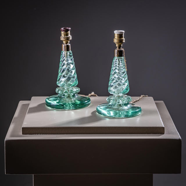 Modern Pair of Small Table Lamps with Glass Base by Seguso Vetri d’Arte, Italy 1940s For Sale - Image 3 of 18