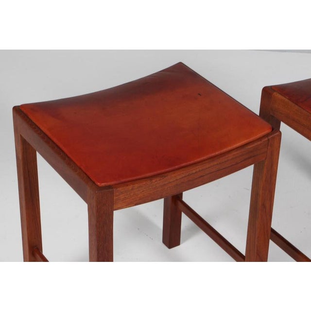 Danish Cabinetmaker Stools in Mahogany and Patinated Niger Leather, 1940, Set of 2 For Sale - Image 4 of 9